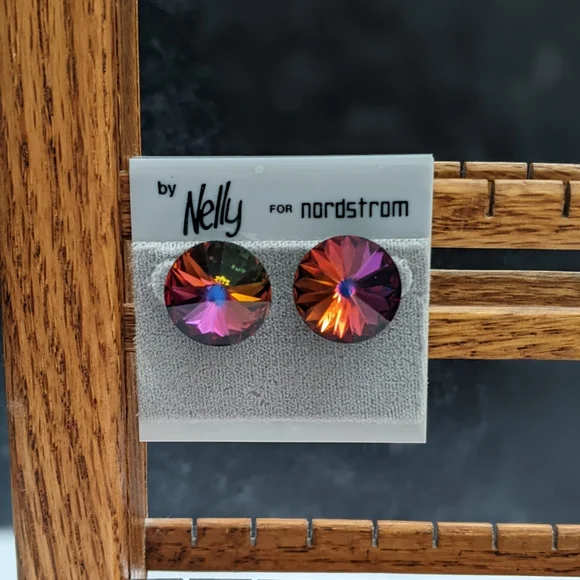 Vintage Nelly by Nordstrom watermelon Rivoli crystal post earrings - Picture 2 of 5